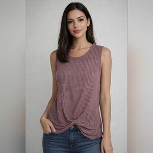 Miholl Mauve Waffle Knit Sleeveless Twist Front Top – Medium